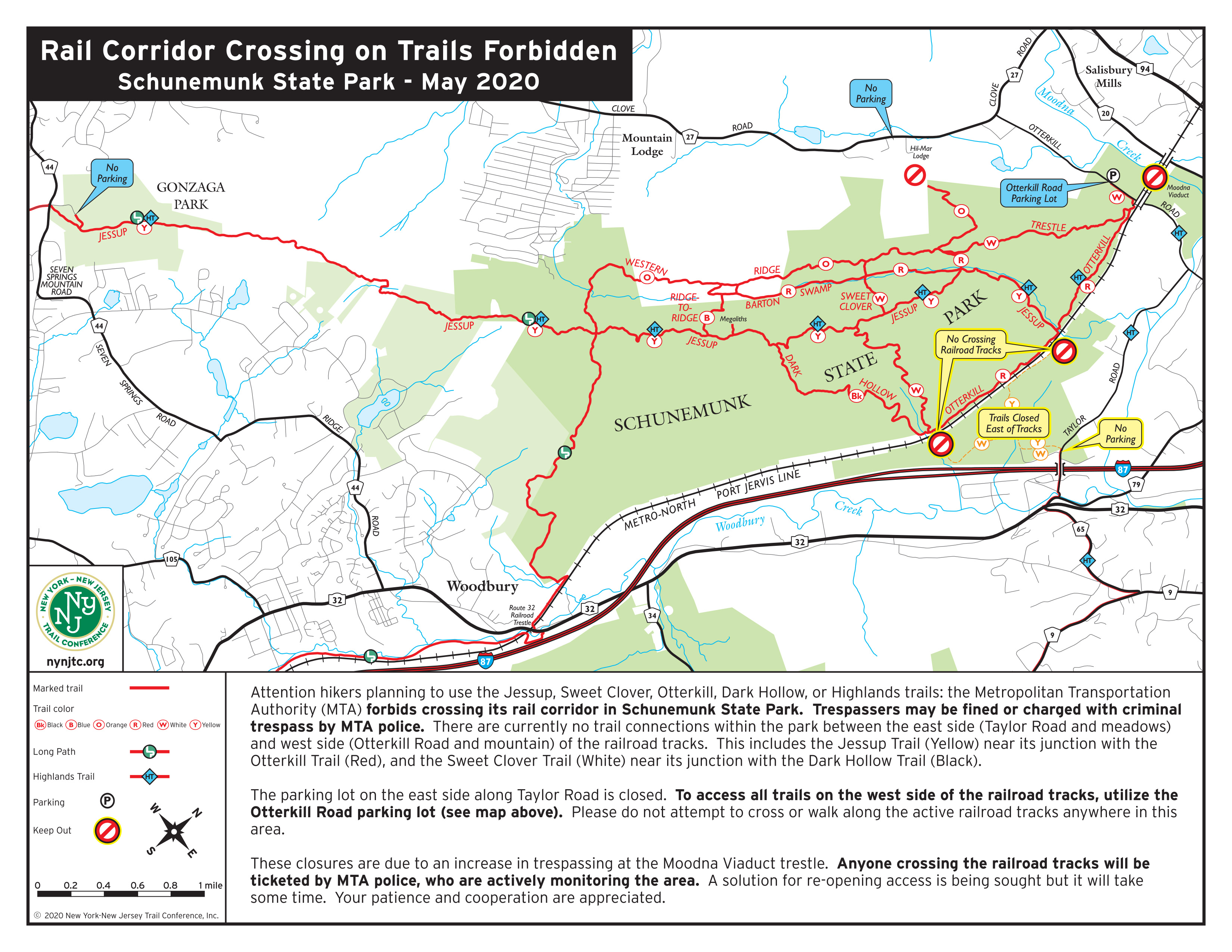 Schunemunk State Park - Rail Corridor Crossings on Trails Forbidden