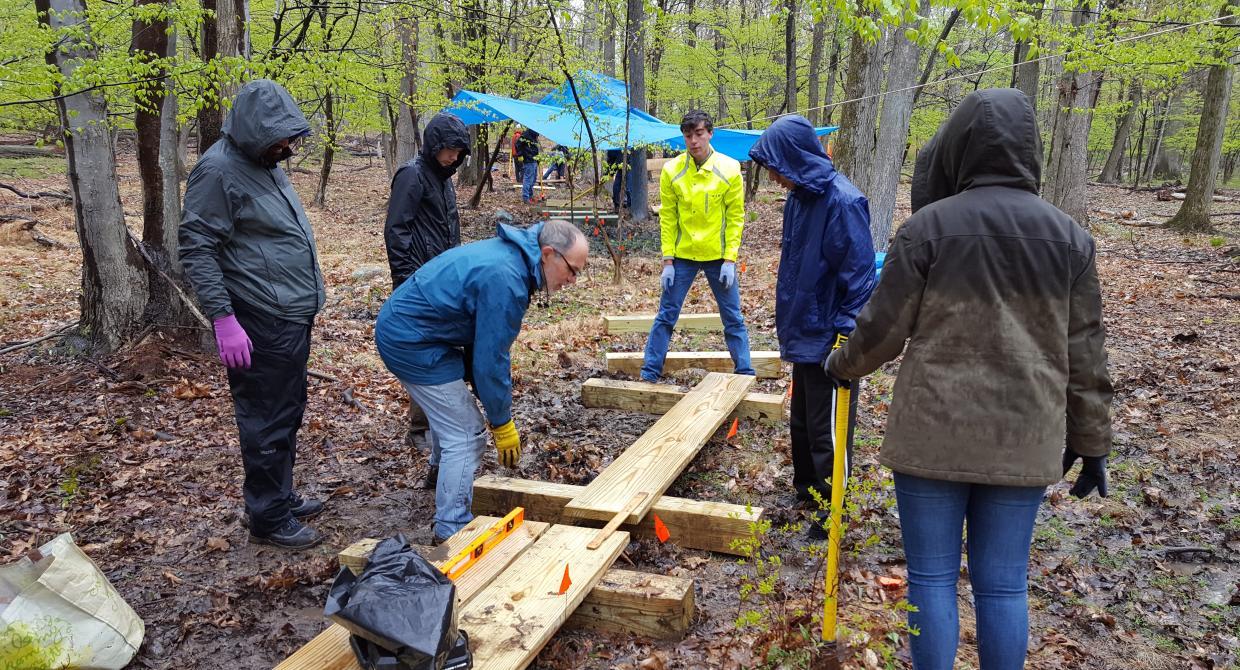 Volunteers building the South Mountain Connector Trail on the Lenape Trail. Photo by Dennis Percher.