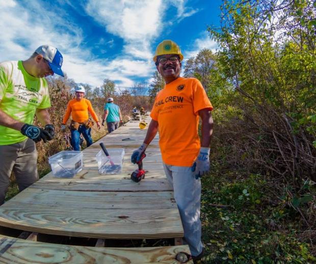 The Trail Conference's West Jersey Crew works on the Appalachian Trail's Pochuck Boardwalk in Vernon, N.J. Photo Credit: John Pappas
