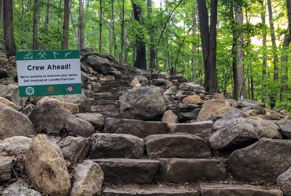 Newly-constructed staircase at Ramapo Valley County Reservation. Photo by Heather Darley.